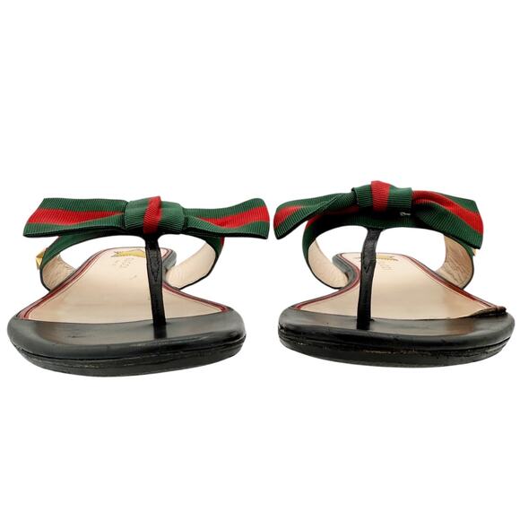 Gucci Aline Web Stripe Bow Star Thong Flat Flip Flop Sandals Size 40.5 US 10.5 - Picture 10 of 14